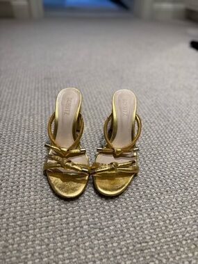 SCHUTZ Metallic Gold Knotted Strap Slide Sandals